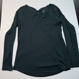 Athleta Shirt Womens Medium Dark Green Twist Back Long Sleeve Performance Top